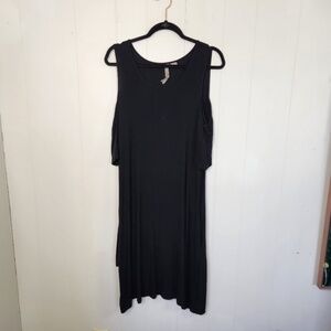 Penningtons Black Maxi Dress Cold Shoulder Elbow Sleeves Stretchy Casual Cruise